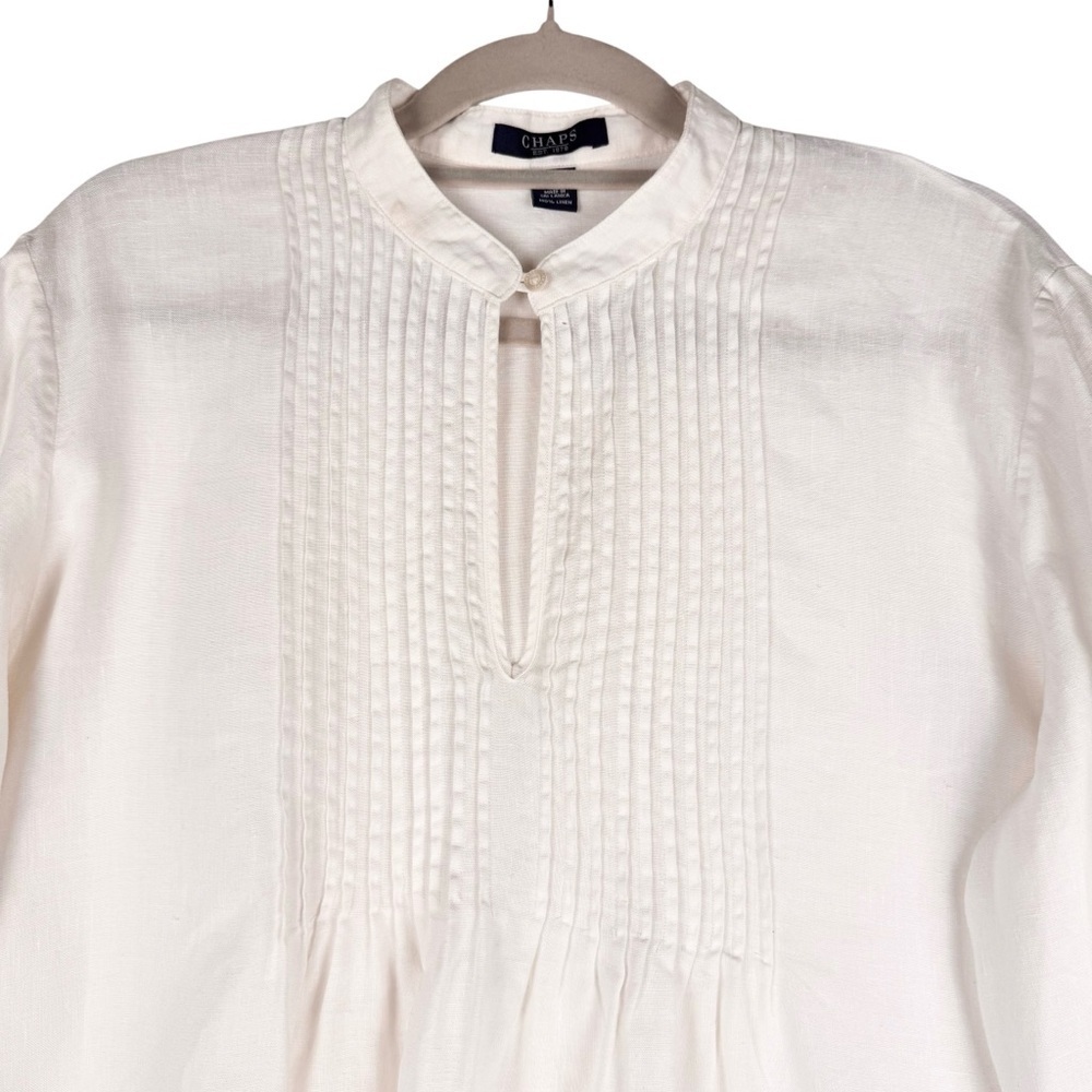 Chaps Womens 100% linen Top Blouse Size XL White Long sleeve Casuall - Picture 2 of 7